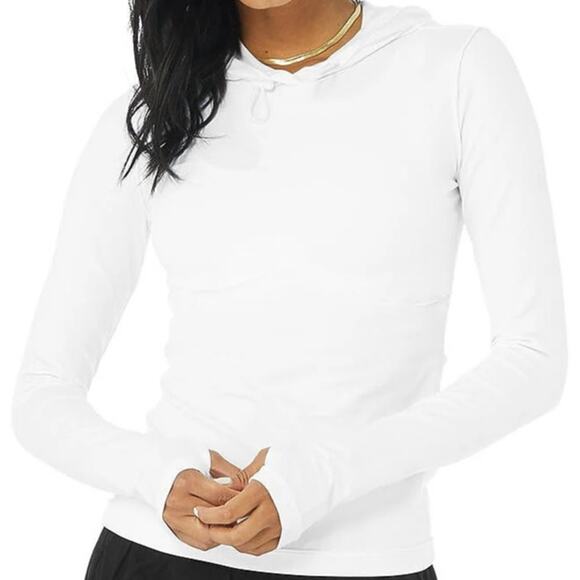 ALO Yoga Tops - Alo Yoga Alosoft Hooded Runner Hoodie Long Sleeve Top Thumbhole Slim White M